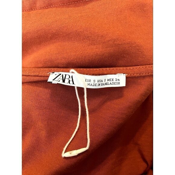 Women's Zara Short Cropped Shirt, Button & Knot Closure, Small, Brick Color - Picture 2 of 3